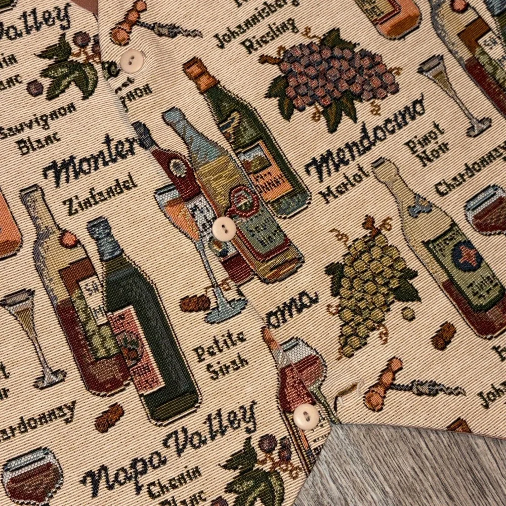 Chris's Stuff Mens Wine Tapestry Vest XL Napa Valley Mendocino Winery Waistcoat